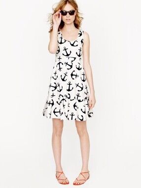 J. Crew - White Cotton Dress with Navy Anchor Print - 10